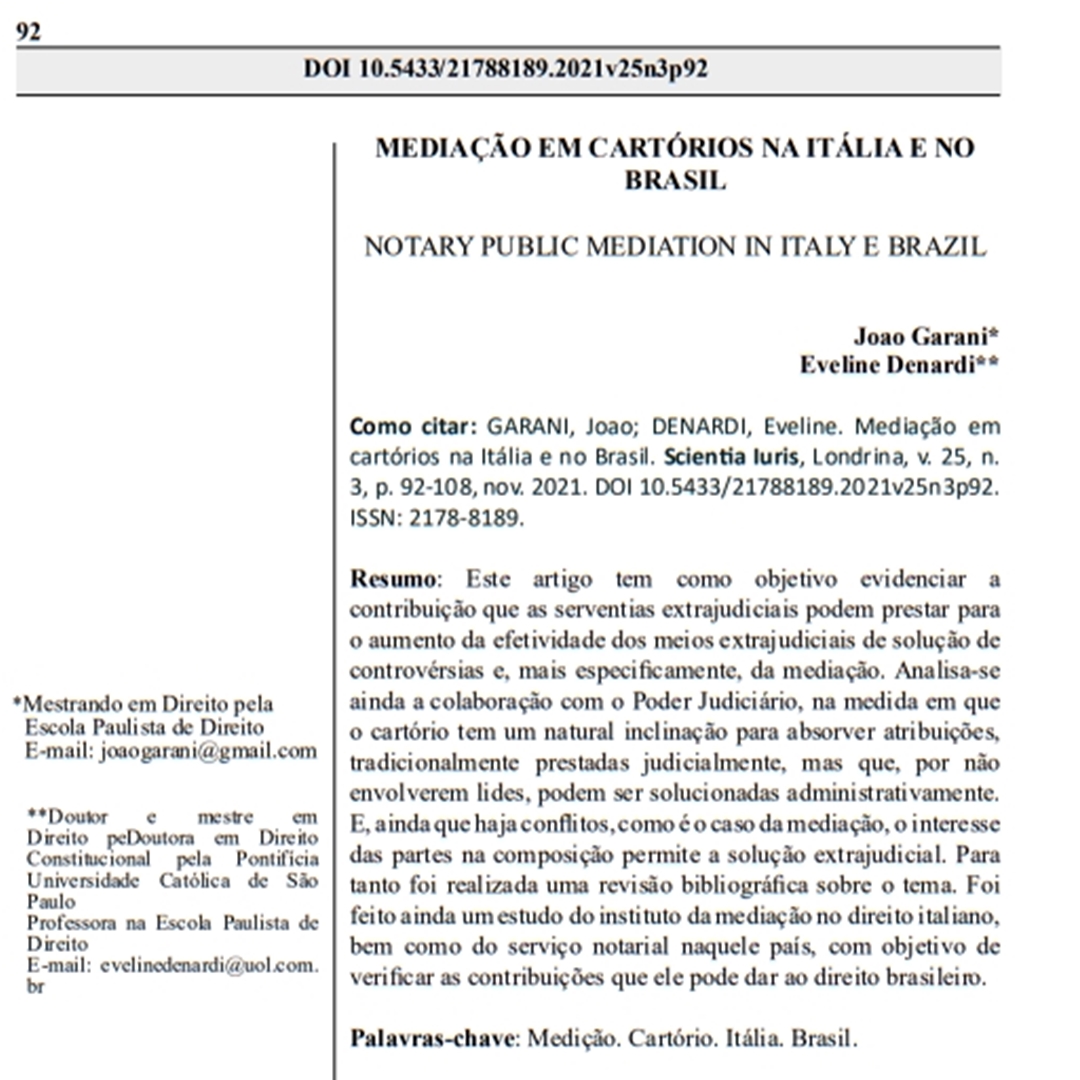 Mediação em Cartórios na Itália e no Brasil