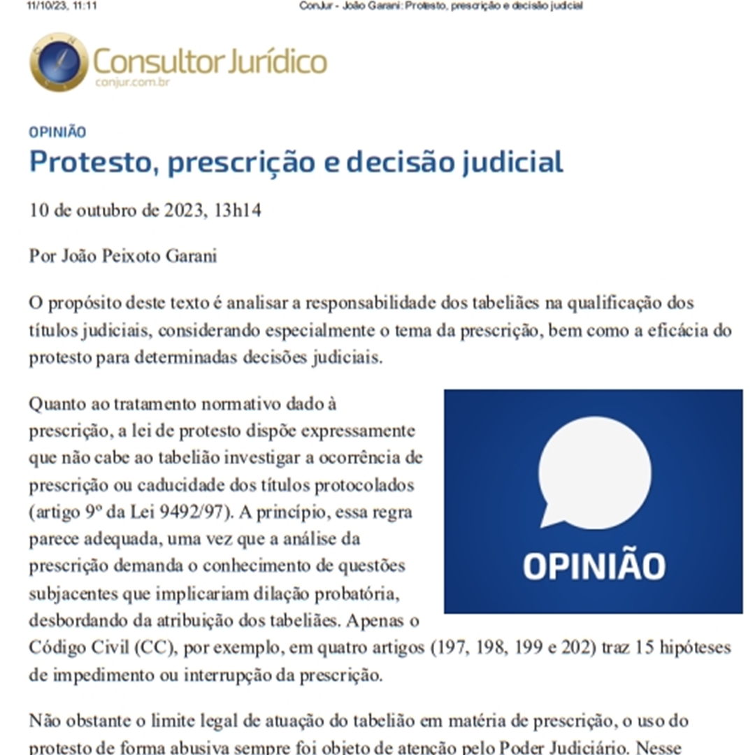 ConJur – Protesto, prescrição e decisão judicial